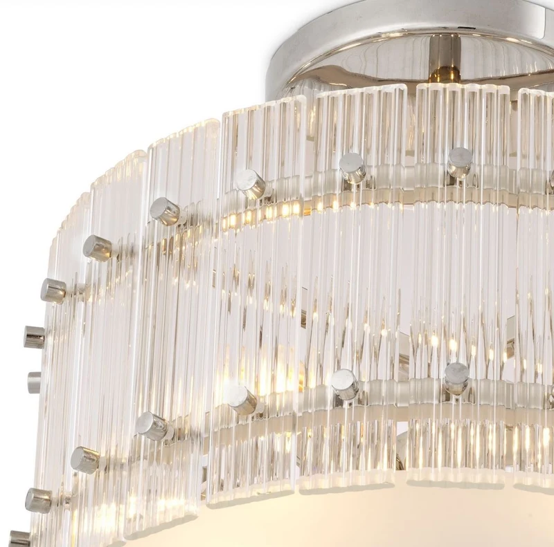 Casa Padrino Luxus Deckenleuchte Silber / Weiß Ø 45 x H. 22 cm - Runde Glas Deckenlampe - Moderne Deckenleuchten