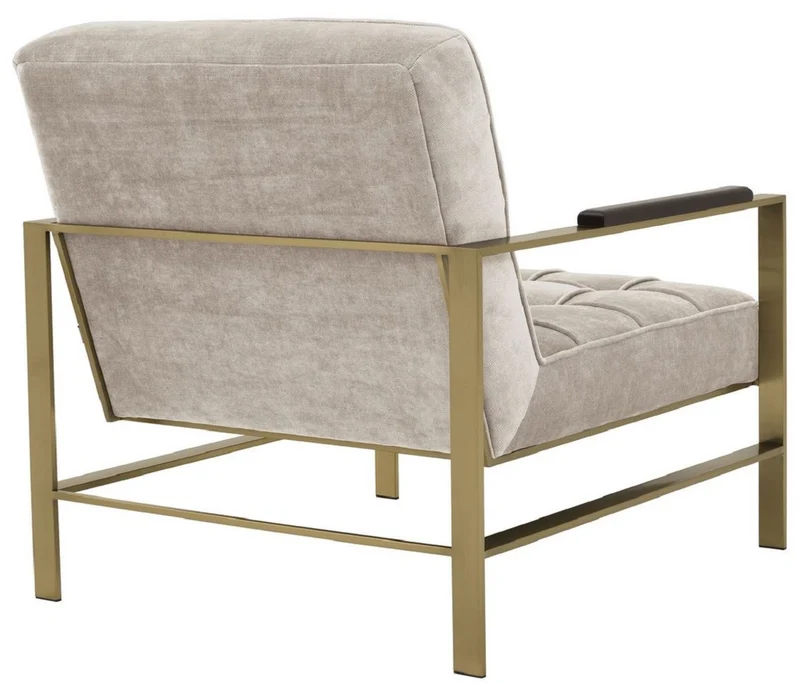 Casa Padrino Luxus Sessel Sandfarben / Messing / Schwarz 70,5 x 80,5 x H. 75 cm - Wohnzimmer Sessel mit Edelstahl Gestell - Luxus Wohnzimmer Möbel