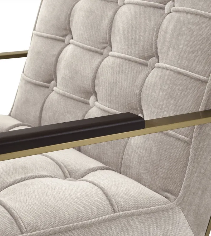 Casa Padrino Luxus Sessel Sandfarben / Messing / Schwarz 70,5 x 80,5 x H. 75 cm - Wohnzimmer Sessel mit Edelstahl Gestell - Luxus Wohnzimmer Möbel
