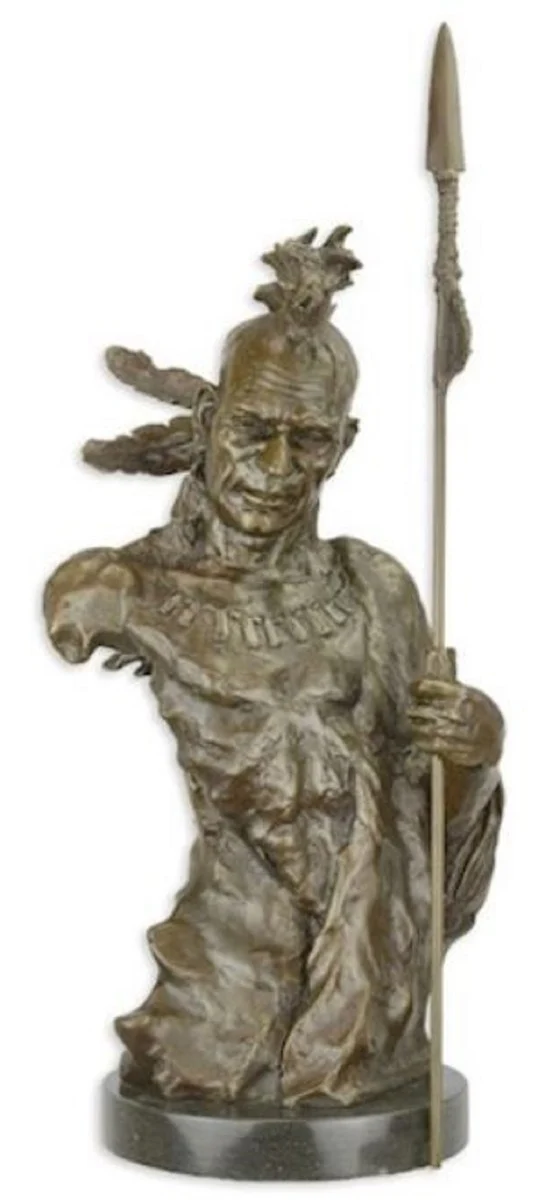 Casa Padrino Luxus Bronze Skulptur Indianer Kämpfer Bronzefarben / Schwarz 25,5 x 22,3 x H. 47,5 cm - Bronzefigur - Dekofigur - Deko Accessoires - Luxus Kollektion