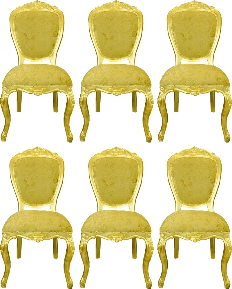 Pompöös by Casa Padrino Luxus Barock Esszimmerstühle Gold Bouquet Muster / Gold - Pompööse Barock Stühle designed by Harald Glööckler - 6 Esszimmerstühle - Barock Esszimmer Möbel