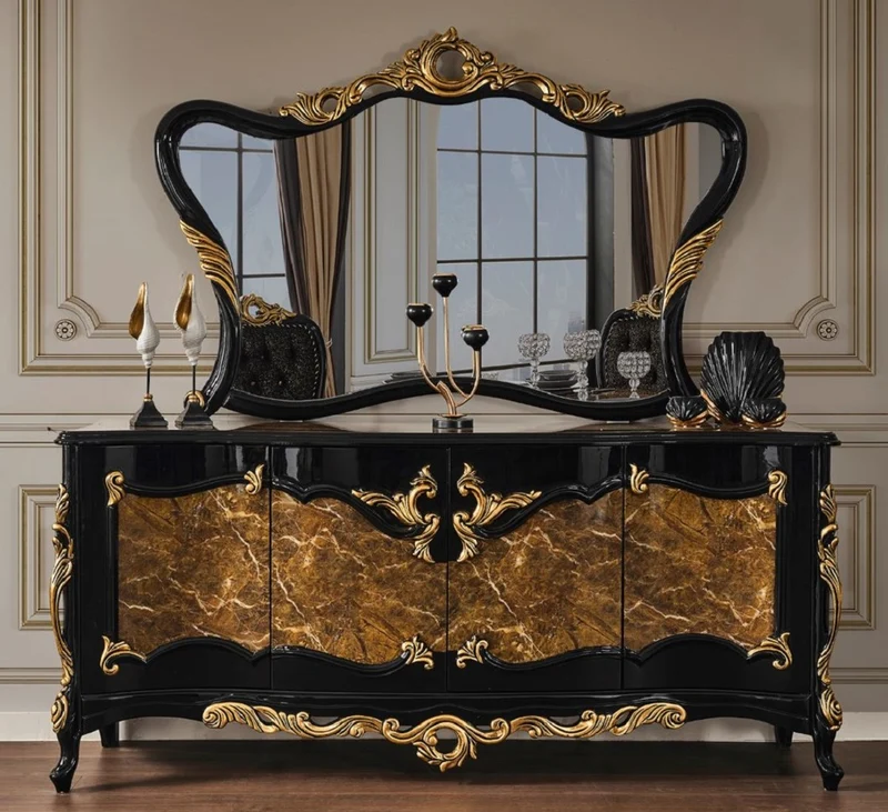 Casa Padrino Luxus Barock Möbel Set - Sideboard mit Spiegel in Braun, Schwarz und Gold