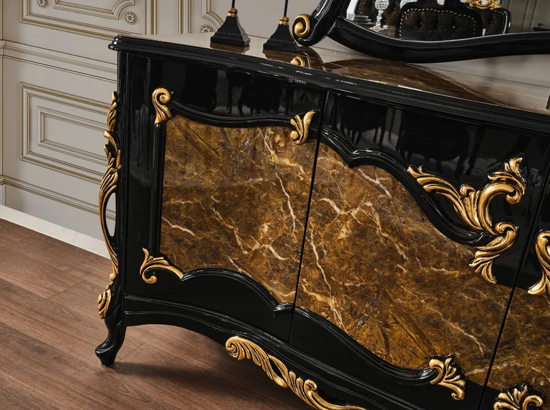 Casa Padrino Luxus Barock Möbel Set - Sideboard mit Spiegel in Braun, Schwarz und Gold