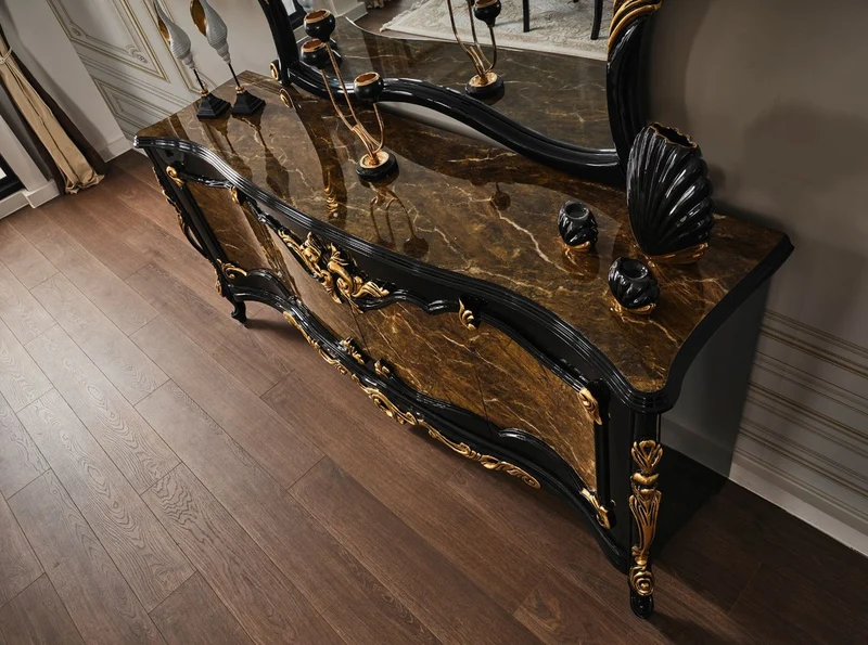 Casa Padrino Luxus Barock Möbel Set - Sideboard mit Spiegel in Braun, Schwarz und Gold