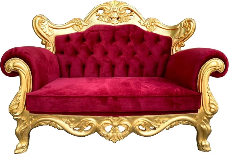 Casa Padrino Luxus Barock 2er Sofa Bordeauxrot / Gold - Prunkvolles handgefertigtes Wohnzimmer Sofa im Barockstil - Barock Wohnzimmer Möbel