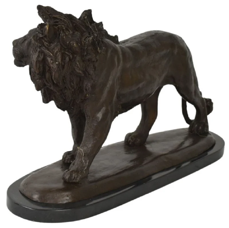Casa Padrino Luxus Bronze Skulptur Löwe Bronzefarben / Schwarz 49 x 16 x H. 31 cm - Bronzefigur mit Marmorsockel - Dekofigur - Deko Accessoires - Luxus Kollektion