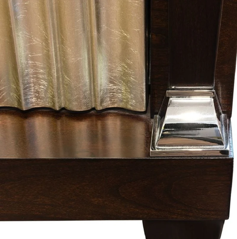 Casa Padrino Luxus Neoklassisches Schlafzimmer Set Hellbeige / Dunkelbraun / Silber - 1 Doppelbett mit Kopfteil & 2 Nachtkommoden - Neoklassische Schlafzimmer Möbel