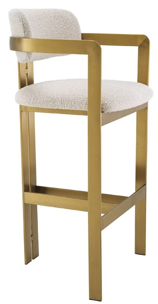 Casa Padrino Luxus Barstuhl Creme / Messing 53 x 44,5 x H. 107 cm - Gepolsterter Edelstahl Barhocker - Luxus Barmöbel
