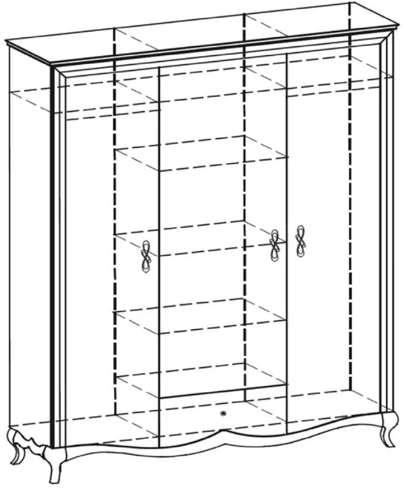 Casa Padrino Luxus Jugendstil Schlafzimmerschrank Hochglanz Weiß / Braun 164,2 x 62,5 x H. 209,5 cm - Massivholz Kleiderschrank mit 3 Türen und Schublade - Schlafzimmer Möbel