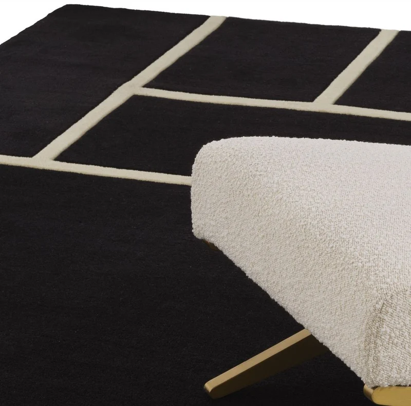 Casa Padrino Luxus Teppich Schwarz / Cremefarben 300 x 400 cm - Handgetufteter Wohnzimmer Teppich aus 100% Neuseeland Wolle - Luxus Qualität