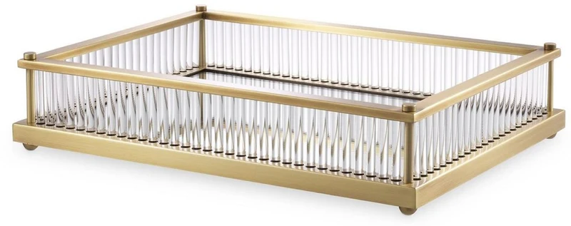 Casa Padrino Luxus Serviertablett Antik Messingfarben 39,5 x 28,5 x H. 9 cm - Verspiegeltes Edelstahl Tablett - Luxus Gastronomie Accessoires