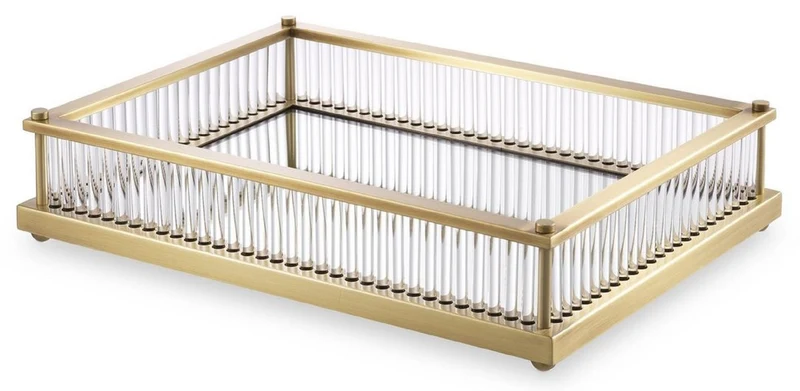 Casa Padrino Luxus Serviertablett Antik Messingfarben 39,5 x 28,5 x H. 9 cm - Verspiegeltes Edelstahl Tablett - Luxus Gastronomie Accessoires