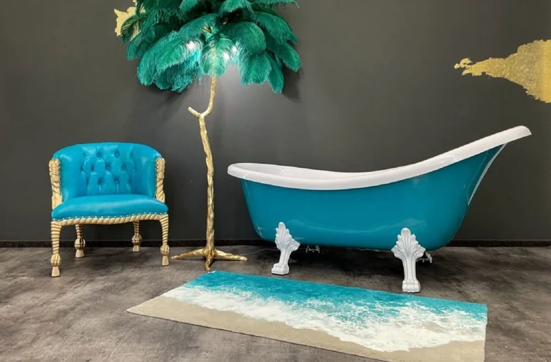 Casa Padrino Luxus Jugendstil Badewanne Türkis / Weiß 174 x 83 x H. 81 cm - Freistehende Retro Badewanne mit Löwenfüßen - Retro Badezimmer Möbel
