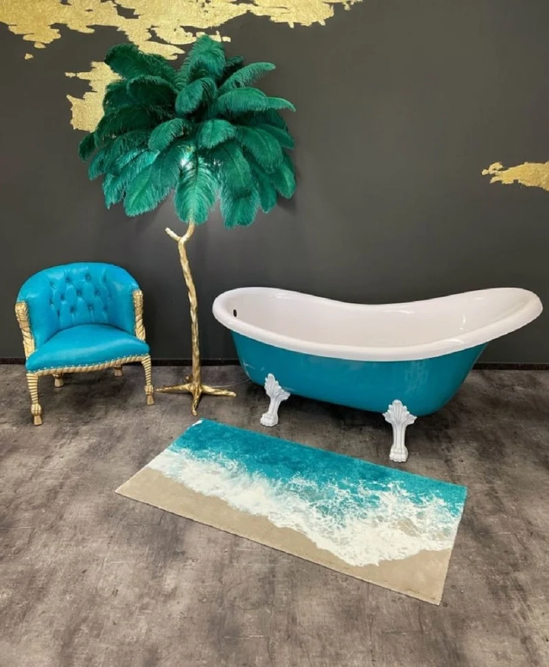 Casa Padrino Luxus Jugendstil Badewanne Türkis / Weiß 174 x 83 x H. 81 cm - Freistehende Retro Badewanne mit Löwenfüßen - Retro Badezimmer Möbel