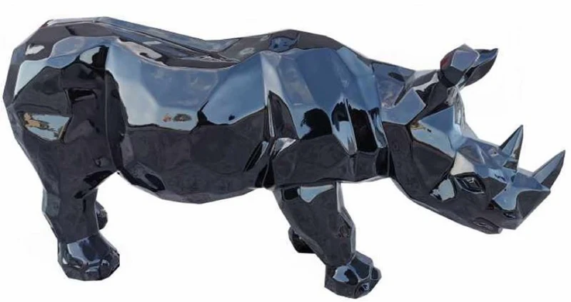 Casa Padrino Luxus Dekofigur Nashorn Schwarz 80 x H. 38 cm - Wohnzimmer Deko Skulptur - Gartendeko Skulptur - Wetterbeständige Tierfigur