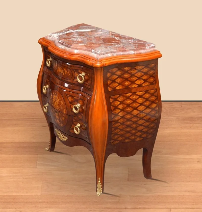 Casa Padrino Barock Kommode Braun / Gold 85 x 45 x H. 85 cm - Handgefertigte Massivholz Kommode mit 3 Schubladen und Marmorplatte - Barock Möbel