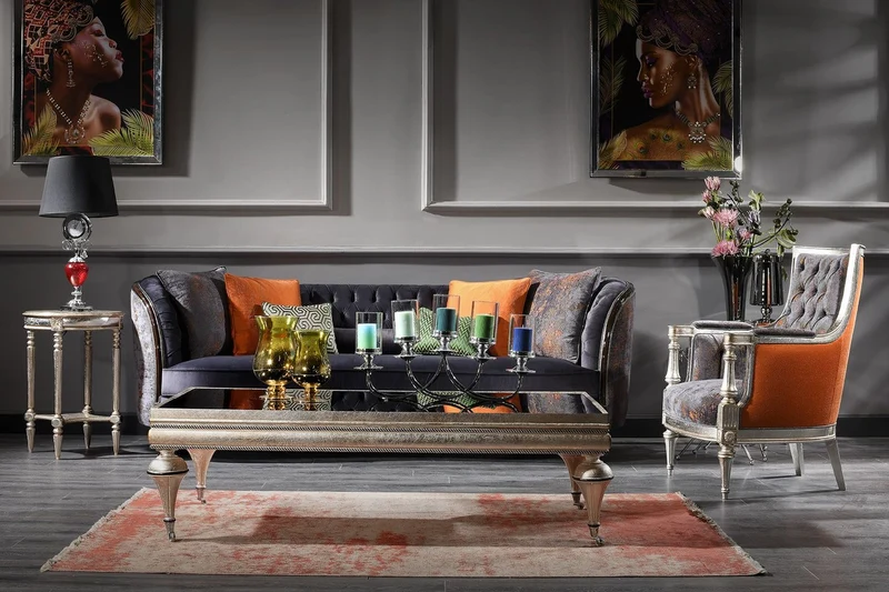 Casa Padrino Luxus Barock Couchtisch Schwarz / Silber - Prunkvoller Massivholz Wohnzimmertisch mit Glasplatte - Barock Wohnzimmer Möbel