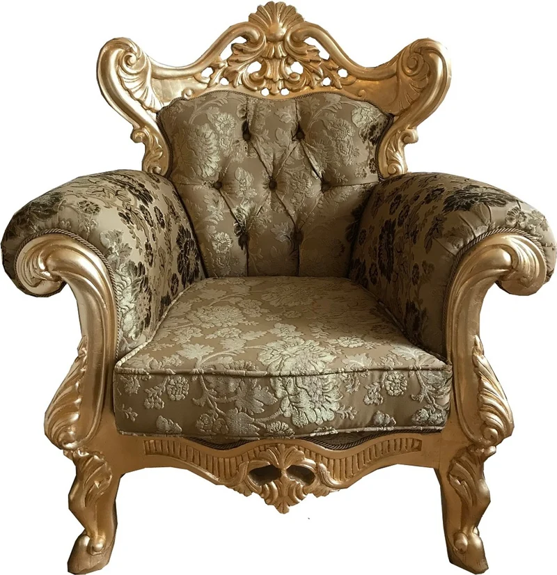 Casa Padrino Luxus Barock Sessel Gold Muster / Gold - Prunkvoller Wohnzimmer Sessel mit elegantem Blumenmuster - Barock Möbel