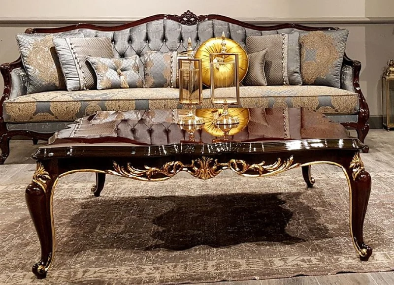 Casa Padrino Luxus Barock Couchtisch Dunkelbraun - Handgefertigter Massivholz Wohnzimmertisch - Barock Wohnzimmer Möbel - Edel & Prunkvoll