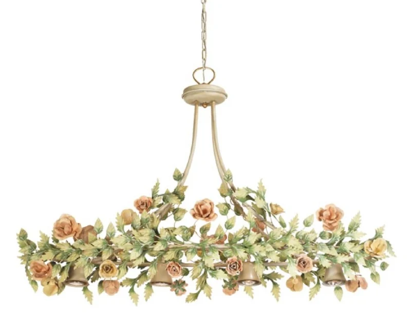 Casa Padrino Luxus Jugendstil Kronleuchter Rosen Grün / Mehrfarbig 140 x 37 x H. 90 cm - Barock & Jugendstil Wohnzimmer Kronleuchter