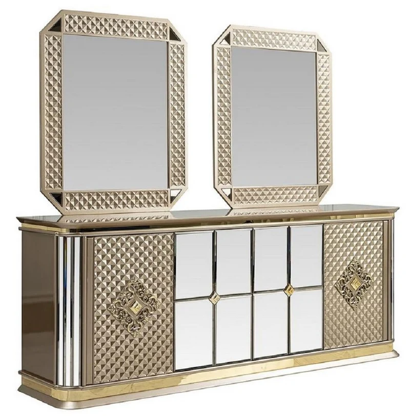 Casa Padrino Luxus Art Deco Möbel Set Beige / Gold - 1 Sideboard & 2 Spiegel - Edel & Prunkvoll