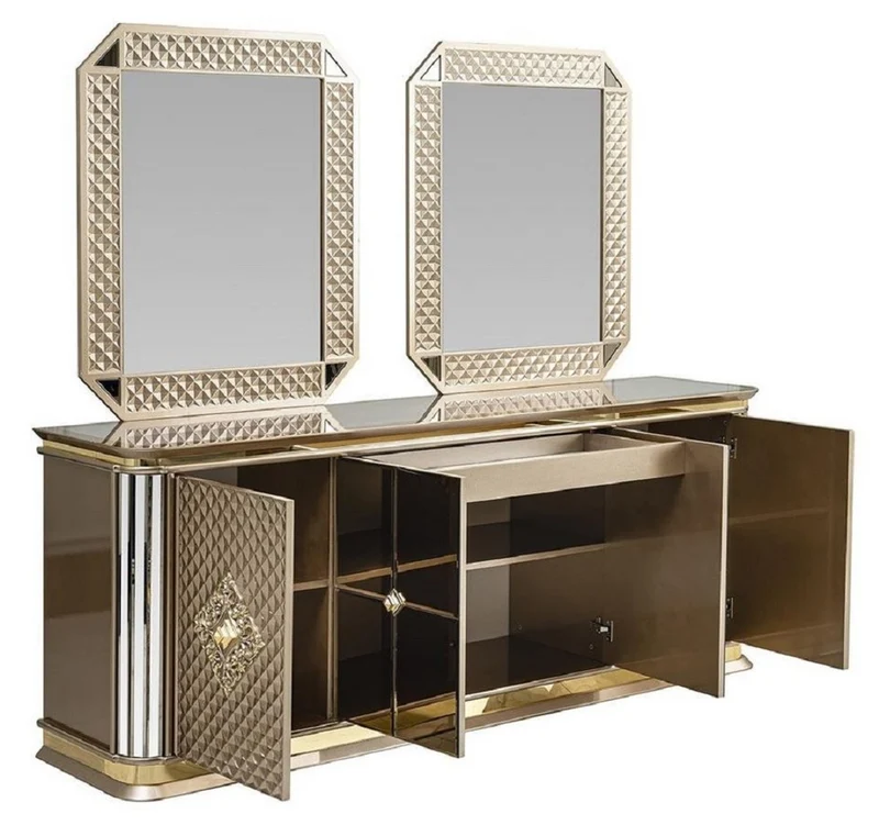 Casa Padrino Luxus Art Deco Möbel Set Beige / Gold - 1 Sideboard & 2 Spiegel - Edel & Prunkvoll