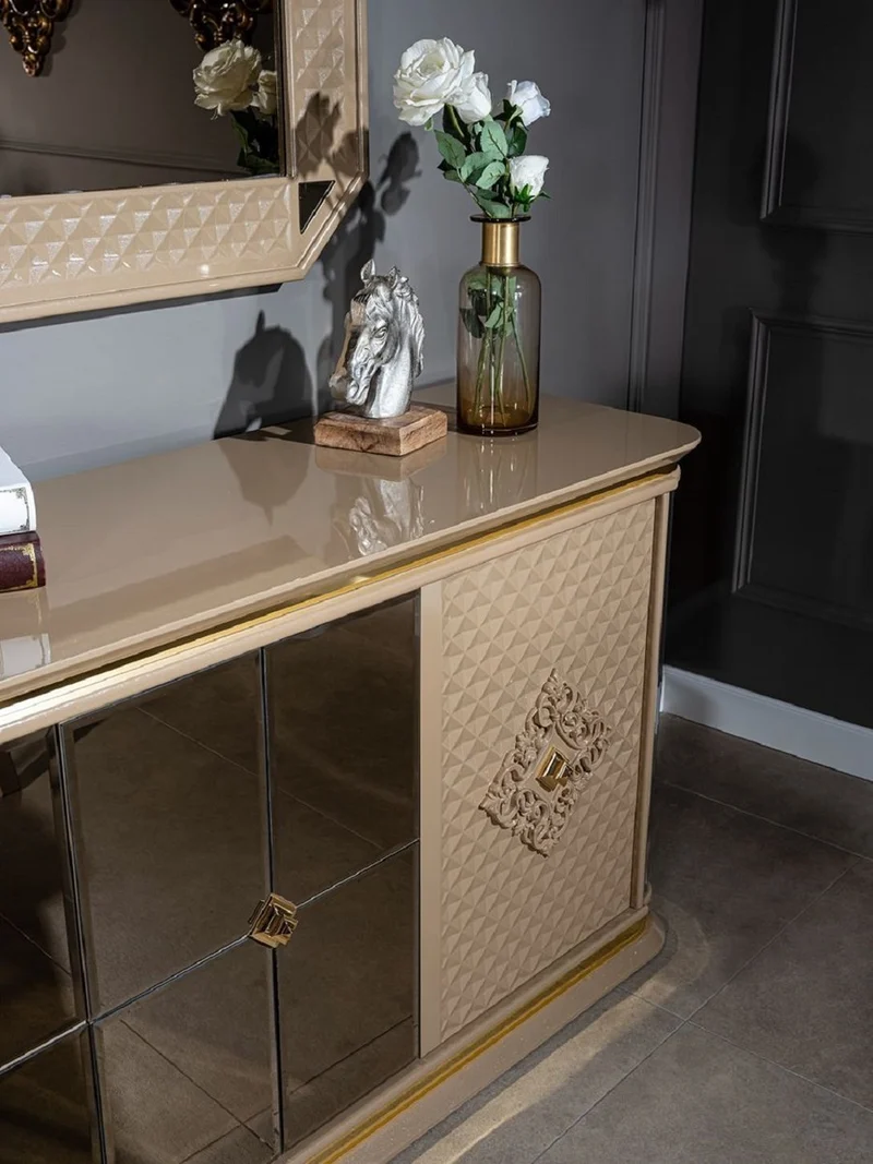 Casa Padrino Luxus Art Deco Möbel Set Beige / Gold - 1 Sideboard & 2 Spiegel - Edel & Prunkvoll