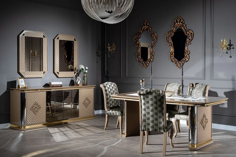 Casa Padrino Luxus Art Deco Möbel Set Beige / Gold - 1 Sideboard & 2 Spiegel - Edel & Prunkvoll