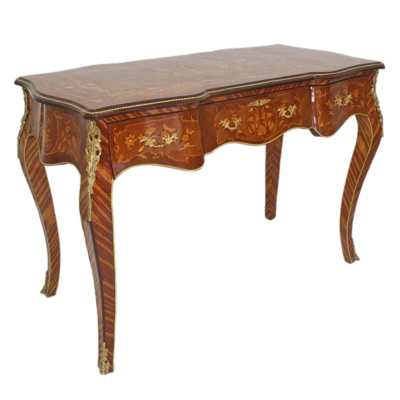 Casa Padrino Barock Sekretär Mahagoni Intarsien / Gold 120 cm - Handgefertigter Antik Stil Scheibtisch - Barock Büro Möbel