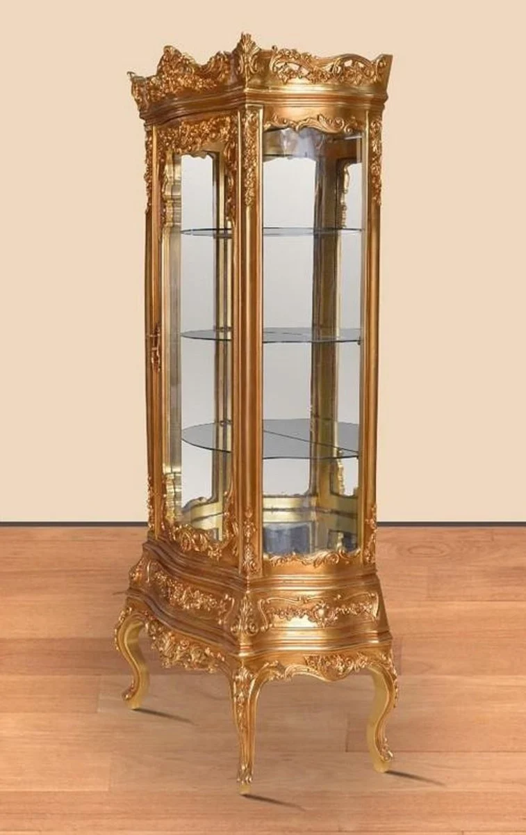 Casa Padrino Barock Vitrine Gold - Prunkvoller Barock Vitrinenschrank mit Schublade - Handgefertigte Barock Wohnzimmer Möbel