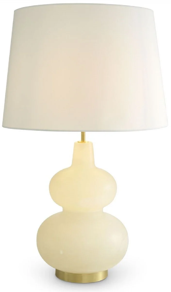 Casa Padrino Luxus Tischleuchte Alabaster / Antik Messingfarben / Weiß Ø 14 x H. 73 cm - Moderne Alabaster Schreibtschleuchte mit Lampenschirm - Luxus Kollektion