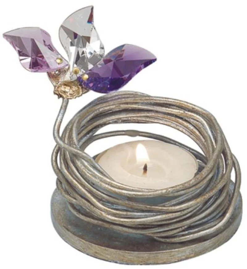 Casa Padrino Luxus Teelichthalter mit Swarovski Kristallglas Silber / Mehrfarbig Ø 7 x H. 5 cm - Luxus Wohnzimmer Deko Accessoires