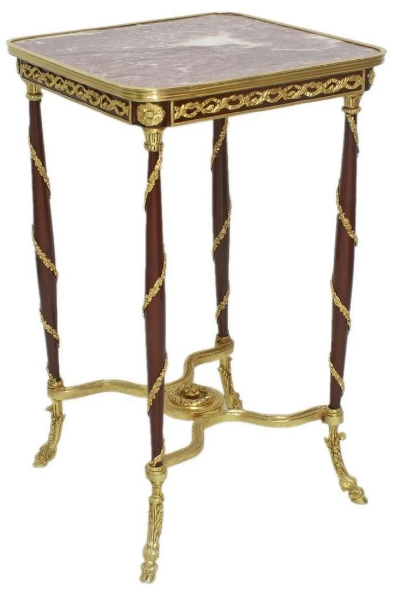 Casa Padrino Barock Beistelltisch Braun / Gold / Rot 45 x 45 x H. 78 cm - Handgefertigter Massivholz Tisch im Barockstil - Barock Wohnzimmer Möbel