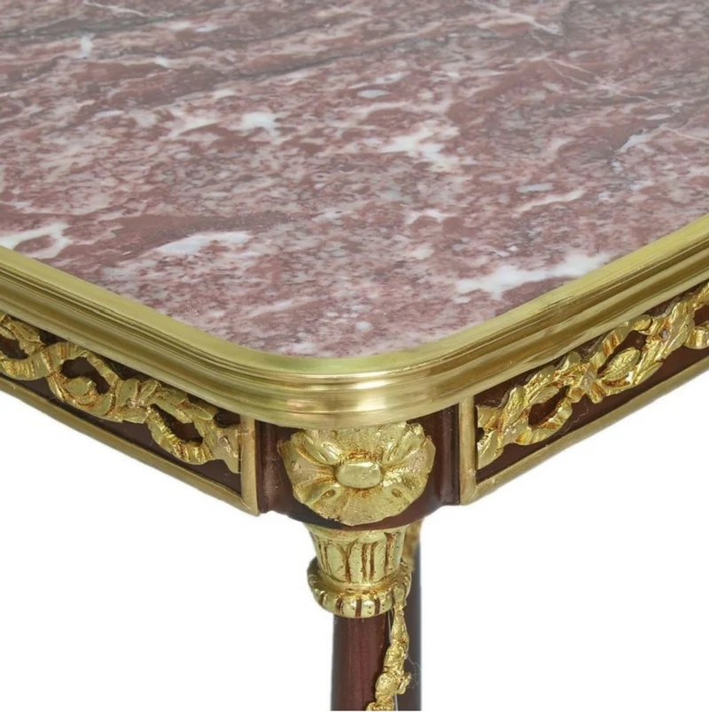 Casa Padrino Barock Beistelltisch Braun / Gold / Rot 45 x 45 x H. 78 cm - Handgefertigter Massivholz Tisch im Barockstil - Barock Wohnzimmer Möbel