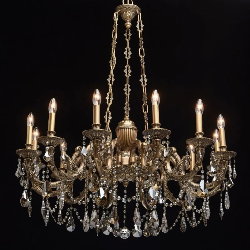 Casa Padrino Luxus Barock Kronleuchter Bronzefarben Ø 100 x H. 240 cm - Prunkvoller Messing Kronleuchter mit hochwertigem Kristallglas - Barock Möbel