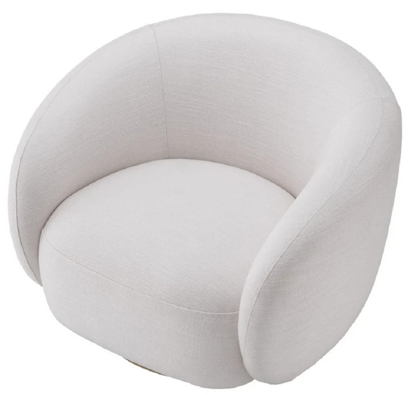 Casa Padrino Luxus Drehsessel Weiß / Messingfarben 96 x 85 x H. 74 cm - Wohnzimmer Sessel - Wohnzimmer Möbel - Luxus Qualität
