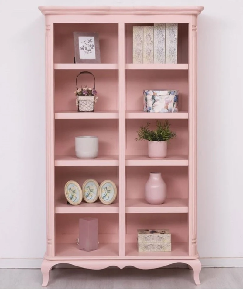 Casa Padrino Landhausstil Schrank Rosa 112 x 49 x H. 190 cm - Massivholz Regalschrank - Bücherschrank - Wohnzimmerschrank - Landhausstil Möbel