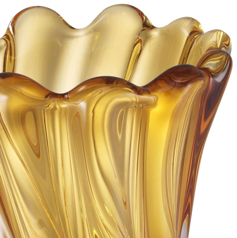 Casa Padrino Luxus Deko Glas Vase Gelb Ø 20,5 x H. 29 cm - Mundgeblasene Blumenvase - Luxus Deko Accessoires