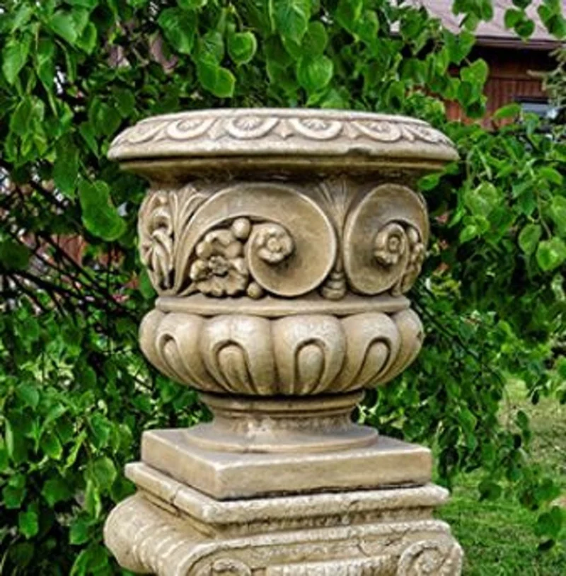 Casa Padrino Barock Blumentopf Grau Ø 39 x H. 40 cm - Prunkvoller Pflanzentopf im Barockstil - Barock Garten Deko Accessoires