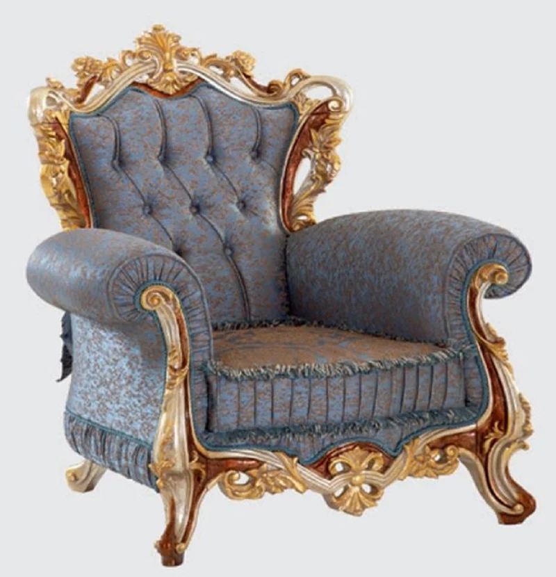 Casa Padrino Luxus Barock Wohnzimmer Set Blau / Kupfer / Silber / Braun / Gold - 2 Sofas & 2 Sessel & 1 Couchtisch - Handgefertigte Wohnzimmer Möbel im Barockstil - Edel & Prunkvoll