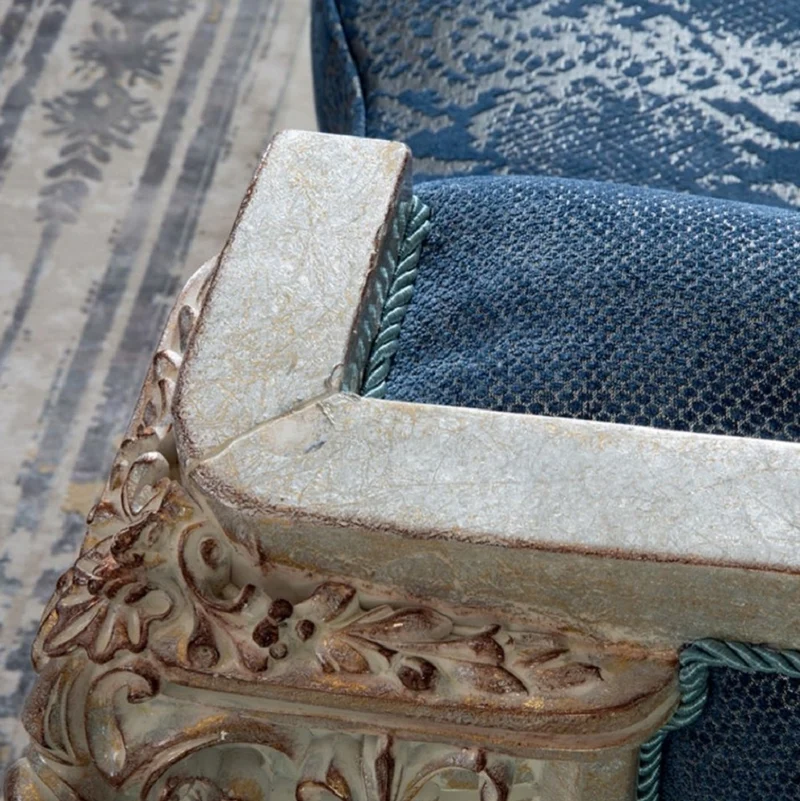 Casa Padrino Luxus Barock Wohnzimmer Set Blau / Creme / Kupfer / Gold - 2 Sofas & 2 Sessel & 1 Couchtisch - Handgefertigte Wohnzimmer Möbel im Barockstil - Edel & Prunkvoll