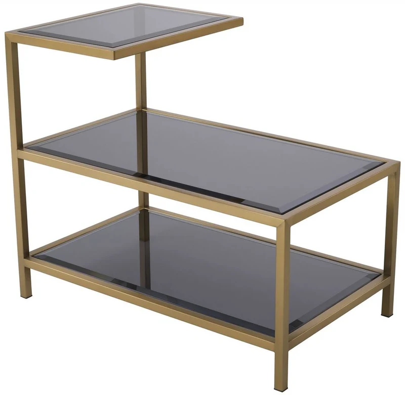 Casa Padrino Luxus Beistelltisch Messingfarben / Grau 70 x 42 x H. 60 cm - Edelstahl Tisch mit getönten Glasplatten - Luxus Wohnzimmer Möbel