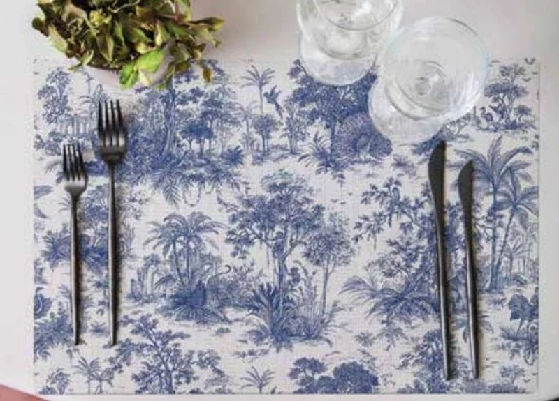 Casa Padrino Luxus Tischuntersetzer 6er Set Dschungel Weiß / Blau 35 x 50 cm - Design Platzdeckchen - Esstisch Deko - Luxus Kollektion