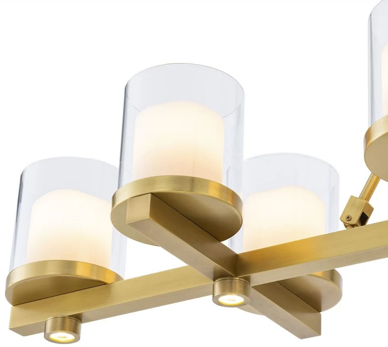 Casa Padrino Luxus LED Kronleuchter Messingfarben 155 x 38 x H. 59 cm - Moderner Kronleuchter mit Glas Lampenschirmen - Luxus Qualität