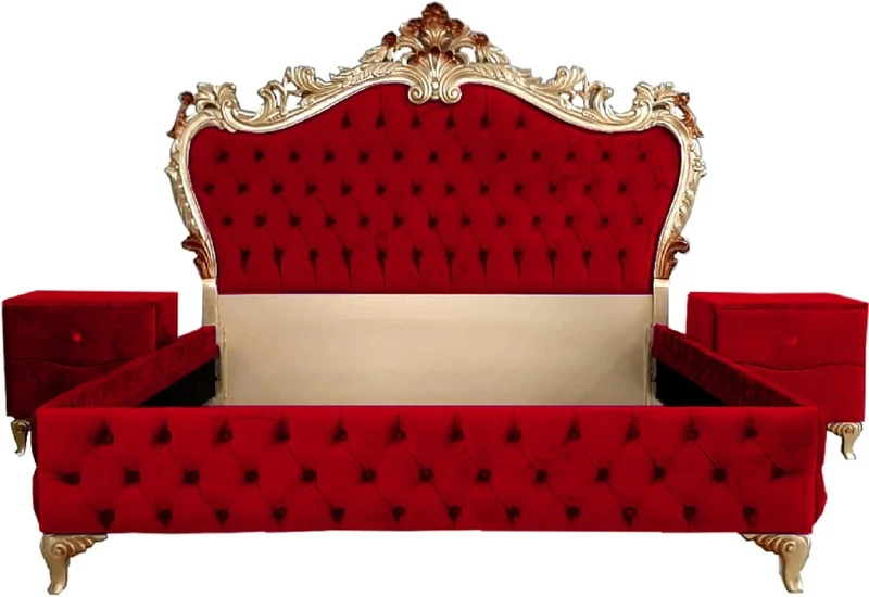 Casa Padrino Barock Schlafzimmer Set - Verschiedene Farben - 1 Doppelbett mit Kopfteil & 2 Nachtkommoden - Schlafzimmer Möbel im Barockstil - Edel & Prunkvoll