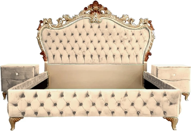 Casa Padrino Barock Schlafzimmer Set - Verschiedene Farben - 1 Doppelbett mit Kopfteil & 2 Nachtkommoden - Schlafzimmer Möbel im Barockstil - Edel & Prunkvoll