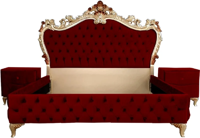 Casa Padrino Barock Schlafzimmer Set - Verschiedene Farben - 1 Doppelbett mit Kopfteil & 2 Nachtkommoden - Schlafzimmer Möbel im Barockstil - Edel & Prunkvoll