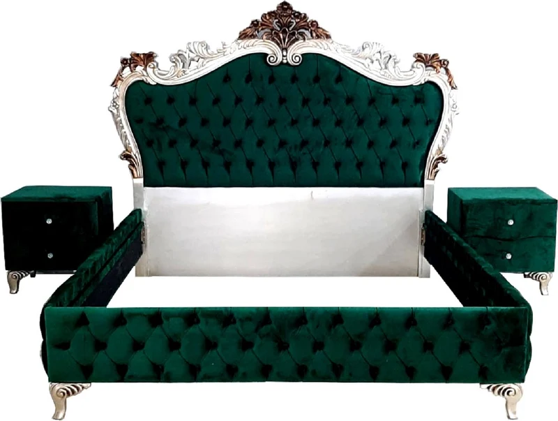 Casa Padrino Barock Schlafzimmer Set - Verschiedene Farben - 1 Doppelbett mit Kopfteil & 2 Nachtkommoden - Schlafzimmer Möbel im Barockstil - Edel & Prunkvoll