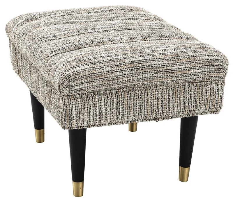 Casa Padrino Luxus Sitzbank Beige / Schwarz / Messingfarben 68 x 50 x H. 45 cm - Gepolsterte Massivholz Bank - Wohnzimmer Möbel - Hotel Möbel - Luxus Kollektion