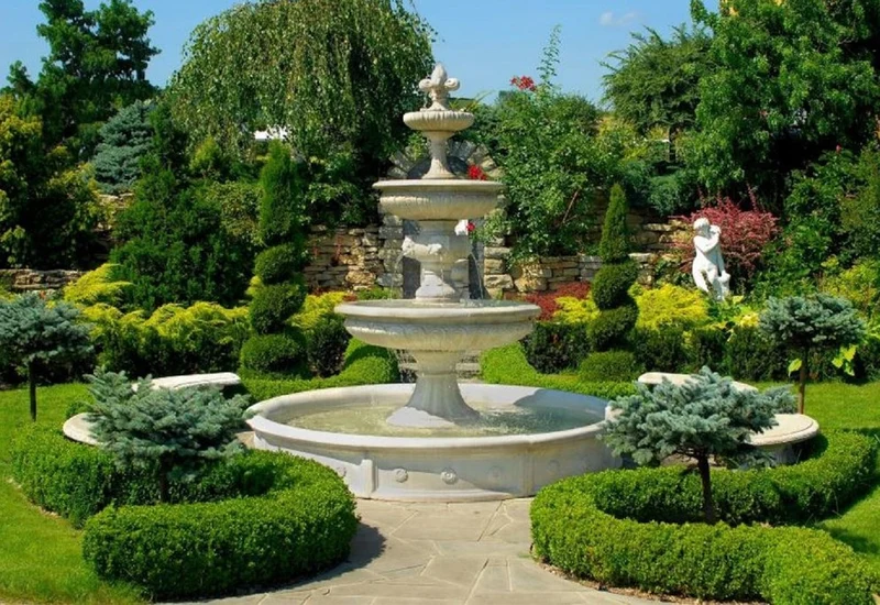 Casa Padrino Barock Springbrunnen Umrandung Weiß Ø 265 x H. 40 cm - Runde Gartenbrunnen Umrandung - Brunnen Umrandung - Prunkvolle Gartendeko im Barockstil